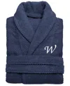 Linum Home 100% Turkish Cotton Personalized Unisex Herringbone Bath Robe In Blue