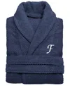 Linum Home 100% Turkish Cotton Personalized Unisex Herringbone Bath Robe In Blue