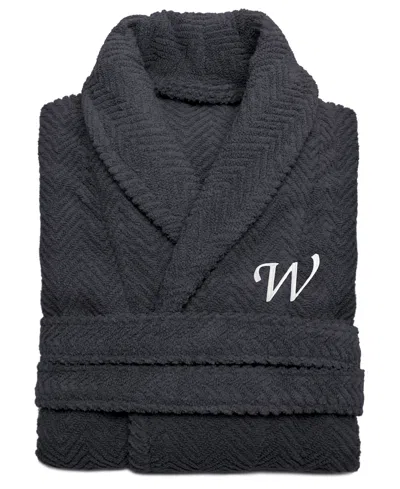 Linum Home 100% Turkish Cotton Personalized Unisex Herringbone Bath Robe In Black