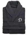 Linum Home 100% Turkish Cotton Personalized Unisex Herringbone Bath Robe In Black