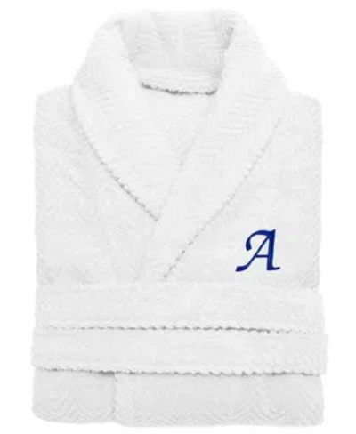 Linum Home 100 Turkish Cotton Personalized Unisex Herringbone Bath Robe In White
