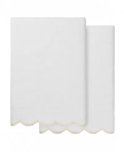 Linum Home Adornia Scallop Cotton 2-pc. Bath Towel Set, 27" X 54" In White
