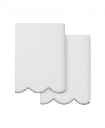 Linum Home Adornia Scallop Cotton 2-pc. Hand Towel Set, 16" X 30" In White