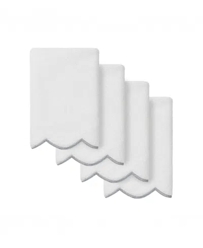 Linum Home Adornia Scallop Cotton 4-pc. Fingertip Towel Set, 11" X 18" In White