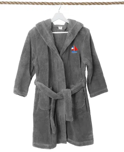 Linum Home Boat Kids Super Plush Double Brushed Hooded Bathrobe In Grey