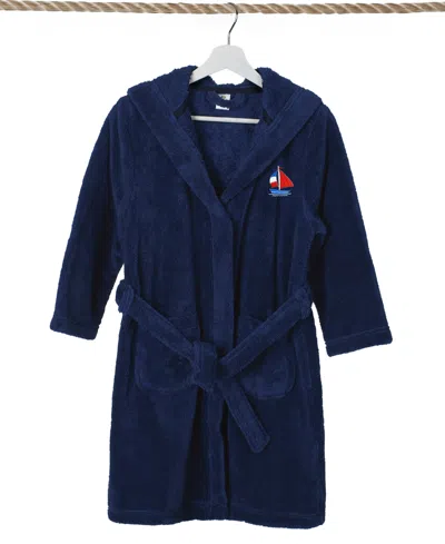 Linum Home Boat Kids Super Plush Double Brushed Hooded Bathrobe In Navy