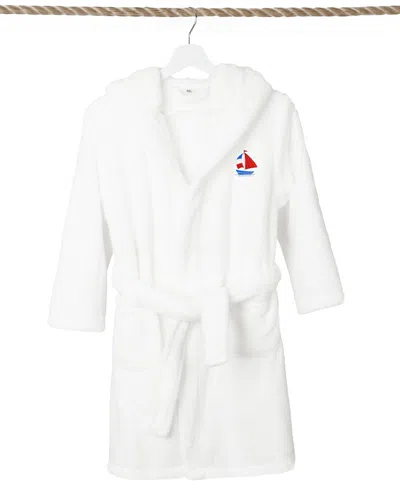 Linum Home Boat Kids Super Plush Double Brushed Hooded Bathrobe In White