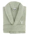 Linum Home Bookman Font 100% Turkish Cotton Unisex Terry Bathrobe In Green Y