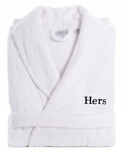 Linum Home Bookman Font Turkish Cotton Embroidered Hers Terry Bathrobe In Multi
