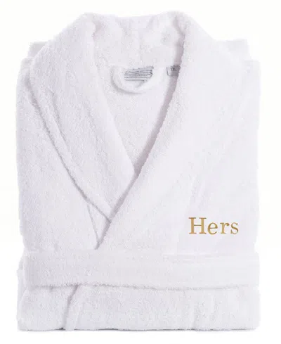 Linum Home Bookman Font Turkish Cotton Embroidered Hers Terry Bathrobe