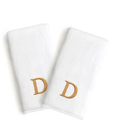 Linum Home Bookman Gold Font Monogrammed Luxury 100% Turkish Cotton Novelty 2-piece Hand Towels, 16" X 30" In Gold - D