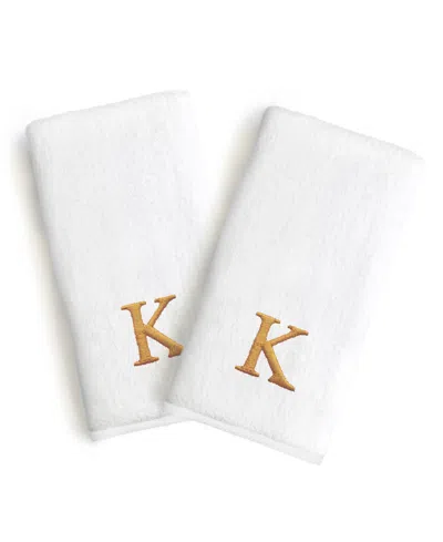 Linum Home Bookman Gold Font Monogrammed Luxury 100% Turkish Cotton Novelty 2-piece Hand Towels, 16" X 30" In Gold - K