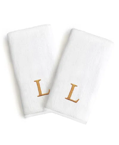 Linum Home Bookman Gold Font Monogrammed Luxury 100% Turkish Cotton Novelty 2-piece Hand Towels, 16" X 30" In Gold - L