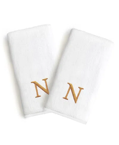 Linum Home Bookman Gold Font Monogrammed Luxury 100% Turkish Cotton Novelty 2-piece Hand Towels, 16" X 30" In Gold - N