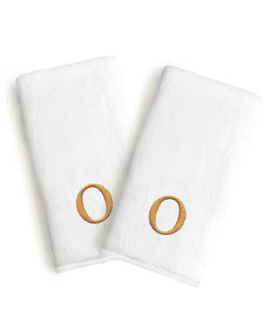 Linum Home Bookman Gold Font Monogrammed Luxury 100% Turkish Cotton Novelty 2-piece Hand Towels, 16" X 30" In Gold - O