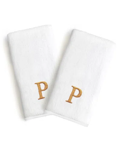 Linum Home Bookman Gold Font Monogrammed Luxury 100% Turkish Cotton Novelty 2-piece Hand Towels, 16" X 30" In Gold - P