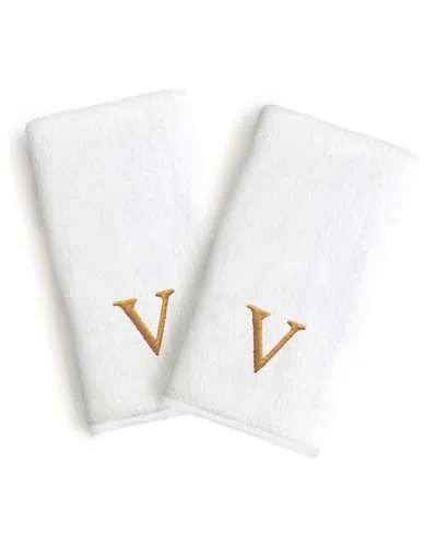 Linum Home Bookman Gold Font Monogrammed Luxury 100% Turkish Cotton Novelty 2-piece Hand Towels, 16" X 30" In Gold - V