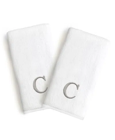Linum Home Bookman Gray Font Monogrammed Luxury 100% Turkish Cotton Novelty 2-piece Hand Towels, 16" X 30" In Gray - C