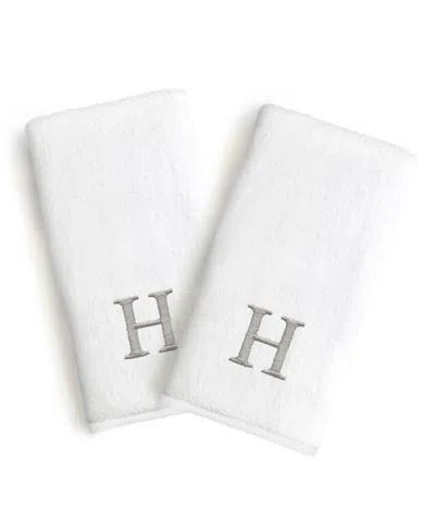 Linum Home Bookman Gray Font Monogrammed Luxury 100% Turkish Cotton Novelty 2-piece Hand Towels, 16" X 30" In Gray - H