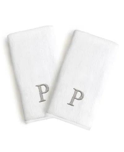 Linum Home Bookman Gray Font Monogrammed Luxury 100% Turkish Cotton Novelty 2-piece Hand Towels, 16" X 30" In Gray - P