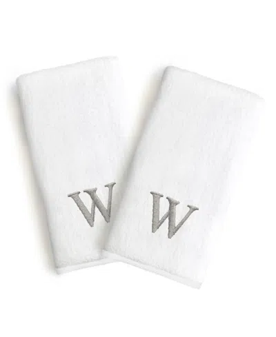 Linum Home Bookman Gray Font Monogrammed Luxury 100% Turkish Cotton Novelty 2-piece Hand Towels, 16" X 30" In Gray - W