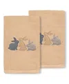 Linum Home Bunny Row Embroidered Luxury 100% Turkish Cotton Hand Towel Set, 30" X 16" In Sand