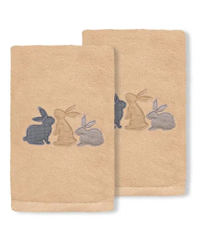 Linum Home Bunny Row Embroidered Luxury 100% Turkish Cotton Hand Towel Set, 30" X 16" In Sand