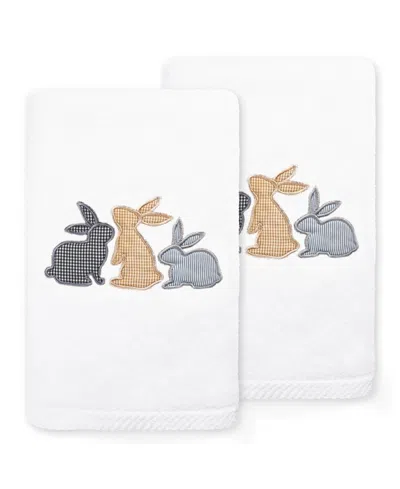Linum Home Bunny Row Embroidered Luxury 100% Turkish Cotton Hand Towel Set, 30" X 16" In White
