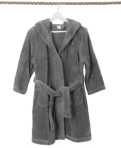 Linum Home Christmas Tree Kids Super Plush Double Brushed Hooded Bathrobe In Grey