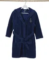 Linum Home Christmas Tree Kids Super Plush Double Brushed Hooded Bathrobe In Navy