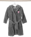 Linum Home Kids Bow Super Plush Double Brushed Hooded Bathrobe In Grey,pink