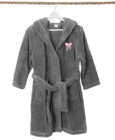 Linum Home Kids Bow Super Plush Double Brushed Hooded Bathrobe In Grey,pink