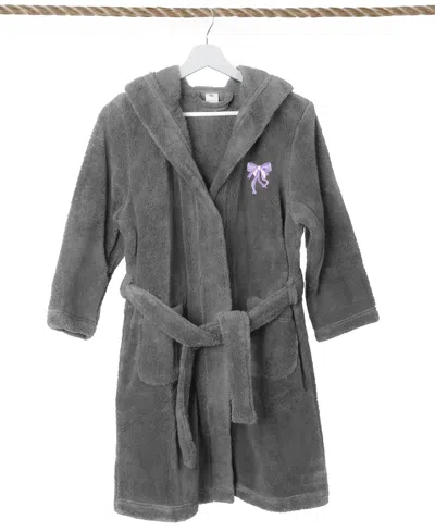Linum Home Kids Bow Super Plush Double Brushed Hooded Bathrobe In Grey,purple