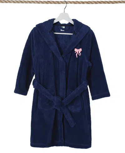 Linum Home Kids Bow Super Plush Double Brushed Hooded Bathrobe In Navy,pink