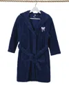 Linum Home Kids Bow Super Plush Double Brushed Hooded Bathrobe In Navy,purple