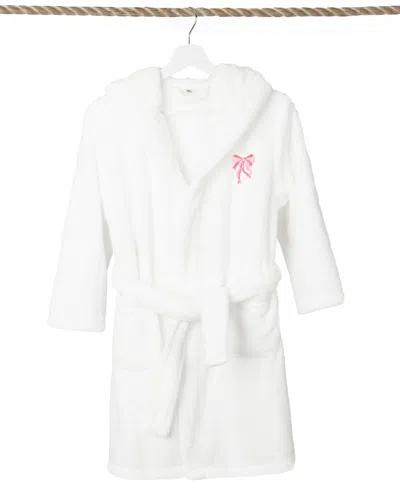 Linum Home Kids Bow Super Plush Double Brushed Hooded Bathrobe In White,pink