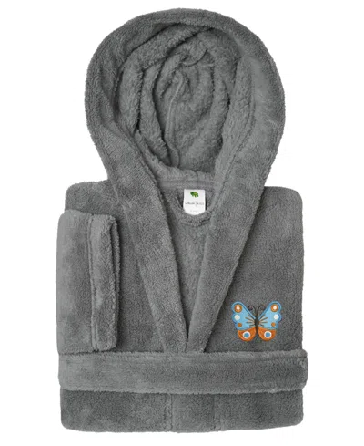 Linum Home Kids Butterfly Super Plush Double-brushed Hooded Bathrobe In Gray