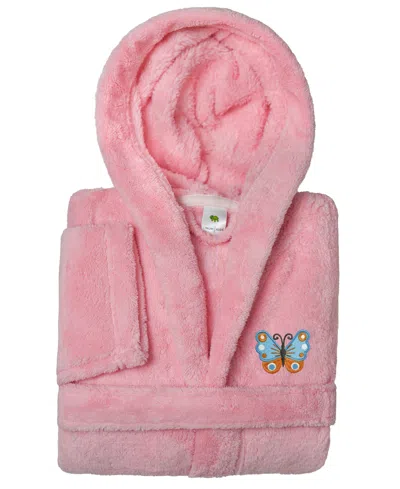 Linum Home Kids Butterfly Super Plush Double-brushed Hooded Bathrobe In Pink