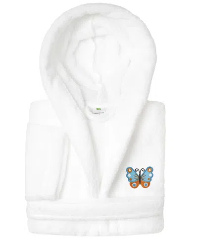 Linum Home Kids Butterfly Super Plush Double-brushed Hooded Bathrobe In White
