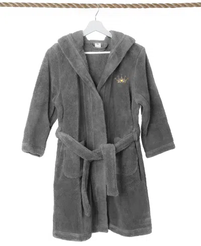 Linum Home Kids Cheetah Crown Super Plush Double Brushed Hooded Bathrobe In Grey