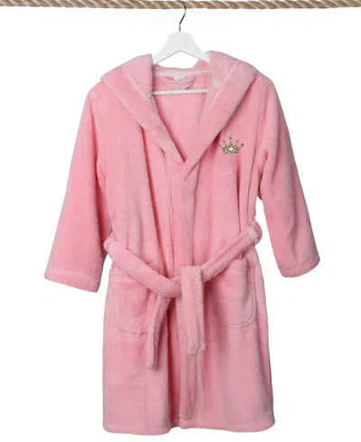 Linum Home Kids Cheetah Crown Super Plush Double Brushed Hooded Bathrobe In Pink