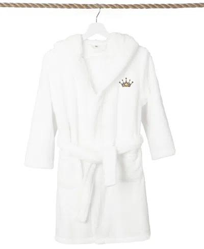 Linum Home Kids Cheetah Crown Super Plush Double Brushed Hooded Bathrobe In White