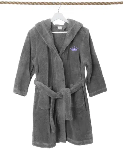 Linum Home Kids Crown Super Plush Double Brushed Hooded Bathrobe In Grey,purple
