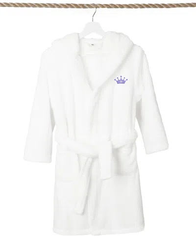 Linum Home Kids Crown Super Plush Double Brushed Hooded Bathrobe In White,purple