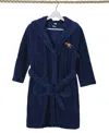 Linum Home Kids Dino Super Plush Double Brushed Hooded Bathrobe In Navy