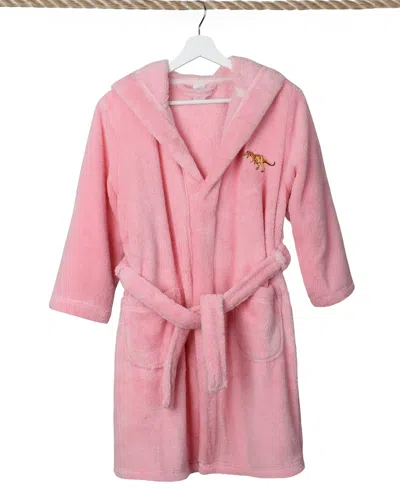 Linum Home Kids Dino Super Plush Double Brushed Hooded Bathrobe In Pink
