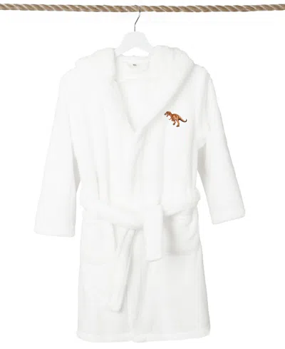 Linum Home Kids Dino Super Plush Double Brushed Hooded Bathrobe In White