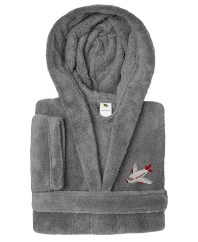 Linum Home Kids Jet Plane Super Plush Double-brushed Hooded Bathrobe In Gray