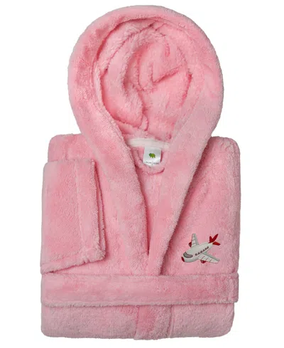 Linum Home Kids Jet Plane Super Plush Double-brushed Hooded Bathrobe In Pink