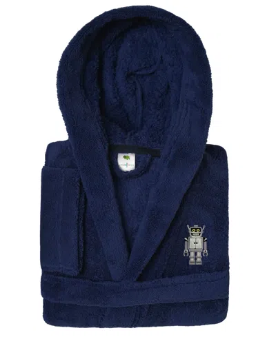 Linum Home Kids Robot Super Plush Double-brushed Hooded Bathrobe In Blue